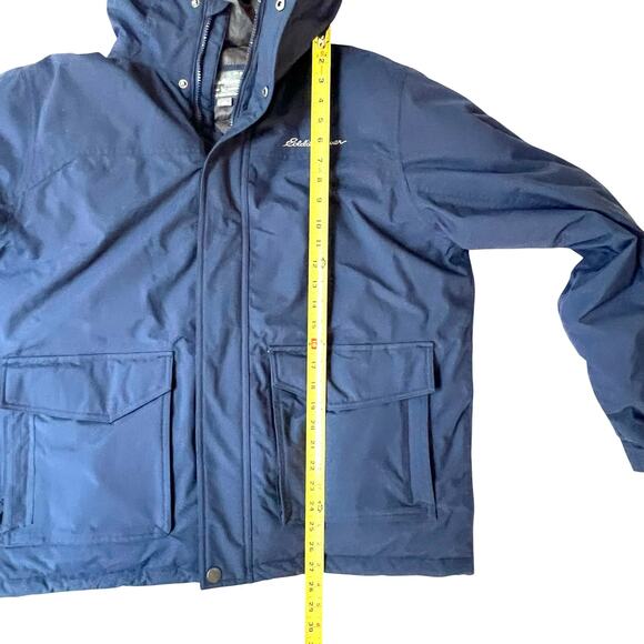 Eddie Bauer Men’s WeatherEdge Waterproof Down Parka Large Navy Hooded Jacket - Picture 5 of 9